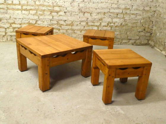 pine living room set, 1980 – Coffee tables, Wood, Vintage (photo 7 of 10)
