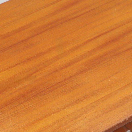 Image 1 of Table basse vintage Scandinave en teck avec étagère tressée - années 60