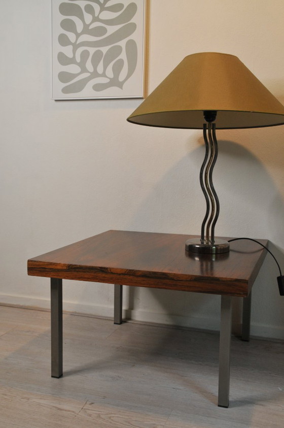 Image 1 of Tavolino moderno vintage in palissandro con gambe in acciaio design midcentury acciaio