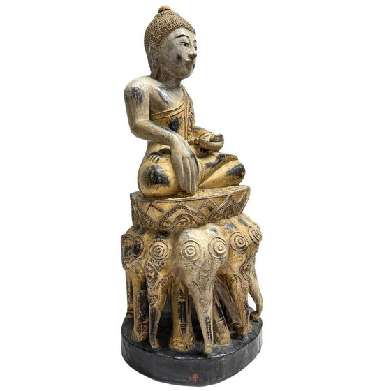 Antico Buddha birmano del XIX secolo - Legno policromo intagliato a mano - 57 cm – Sculture (photo 2 of 18)