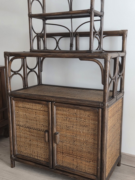 Ensemble buffet bas et étagère vintage années 70 - 80 – Commodes, Rattan (photo 2 of 6)
