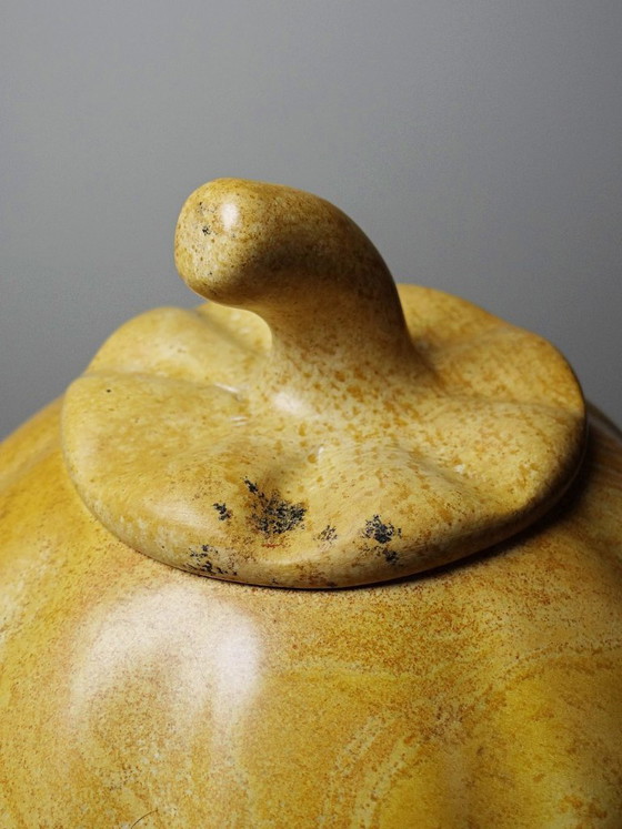 Image 1 of Vintage carved and polished stone box, pumpkin vintage craft 1980-1990