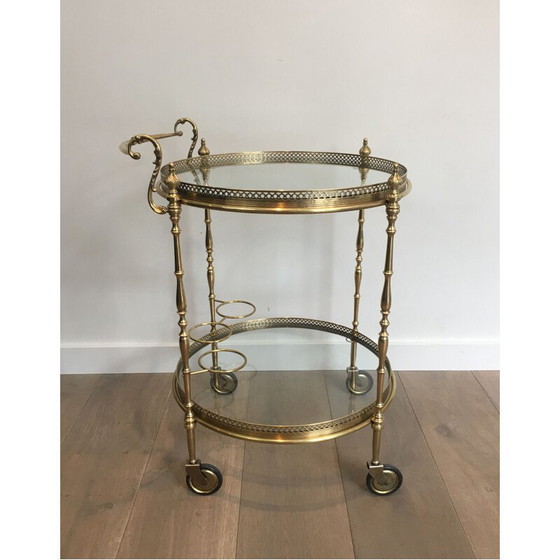 Image 1 of Vintage brass and glass table on wheels, 1940