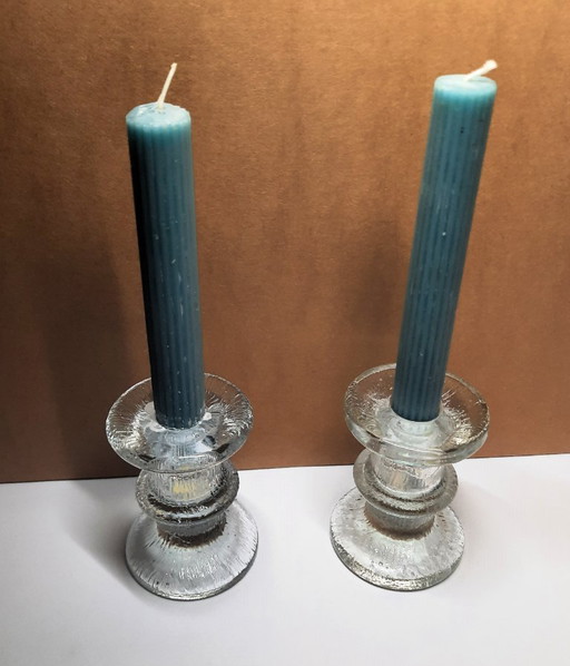 Vintage Iittala Festivo kandelaars – set van 2 – Timo Sarpaneva 1967 – ijsglas, ca. 9 cm
