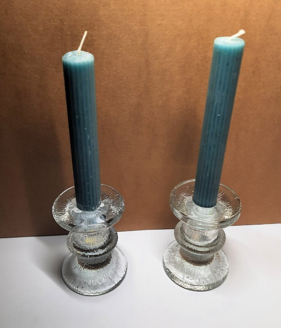 Image 1 of Vintage Iittala Festivo kandelaars – set van 2 – Timo Sarpaneva 1967 – ijsglas, ca. 9 cm