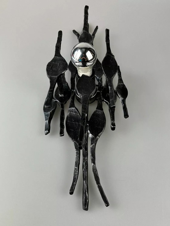 Image 1 of 60s 70s Brutalistische Wandlamp Wandlamp Ijzer & Glas Design Wandlamp