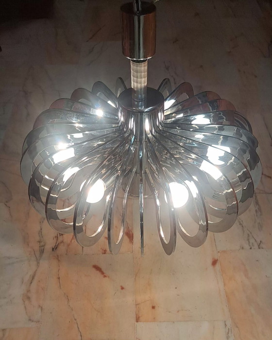 Pop Art / Space Age Lampe 60er Jahre, Deckenleuchten, Metall, Kunststoff, Silber (Foto 2 von 9)