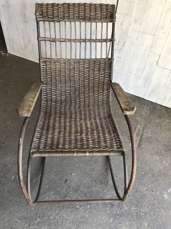 Mid-Century Bentwood and Steel Rocking Chair, 1960s, polished steel, Mid Century Modern (photo 3 of 8)