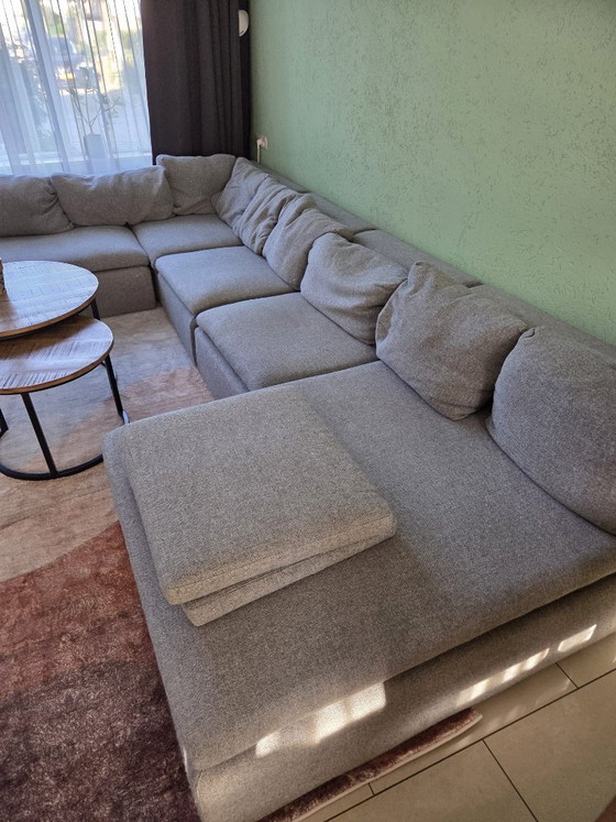 Large modular corner sofa with pouf light grey – Modular sofas, Textile (photo 3 of 5)