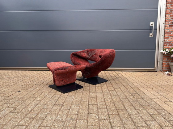 Image 1 of Artifort Ribbon chair + Pierre Paulin ottoman in Pierre Frey fabric. In mint condition!! 10/10
