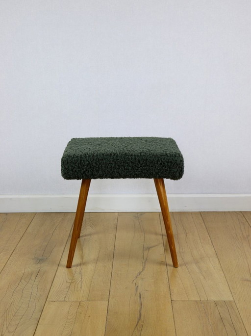 High stool seat boucle fleece green - round beech legs