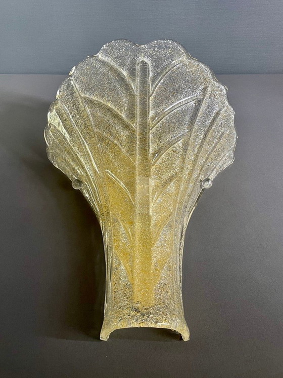 Image 1 of XL groot paar kunstglazen 90 kandelaars van Murano. Barovier en Toso stijl. Amberkleurige Graniglia en vergulde metalen frames.