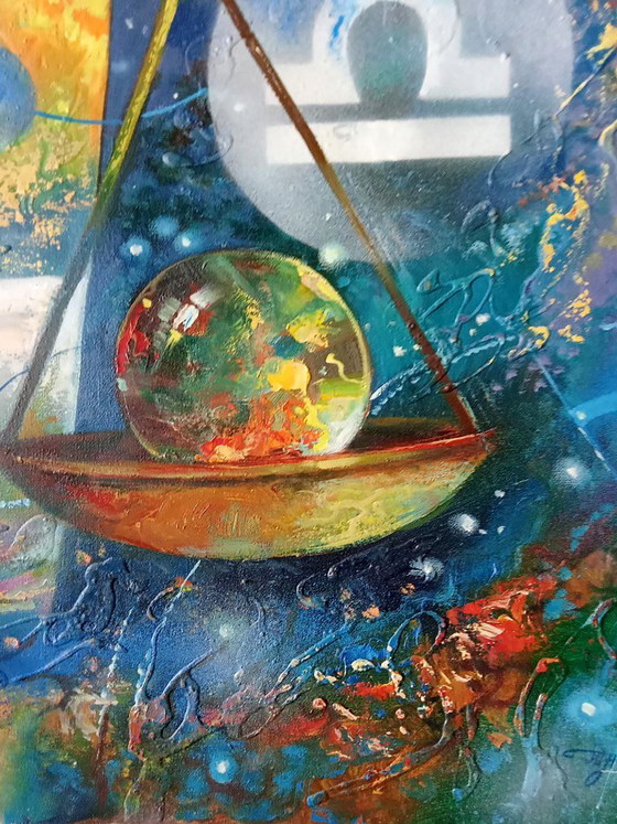 Original Oil Painting Abstract Expressionism Zodiac Sign Scales – Paintings & Drawings, Canvas (photo 2 of 7)