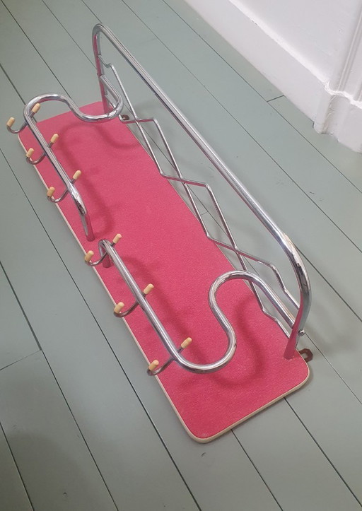 Appendiabiti da parete vintage di metà secolo - cromato - legno - mensola per cappelli.