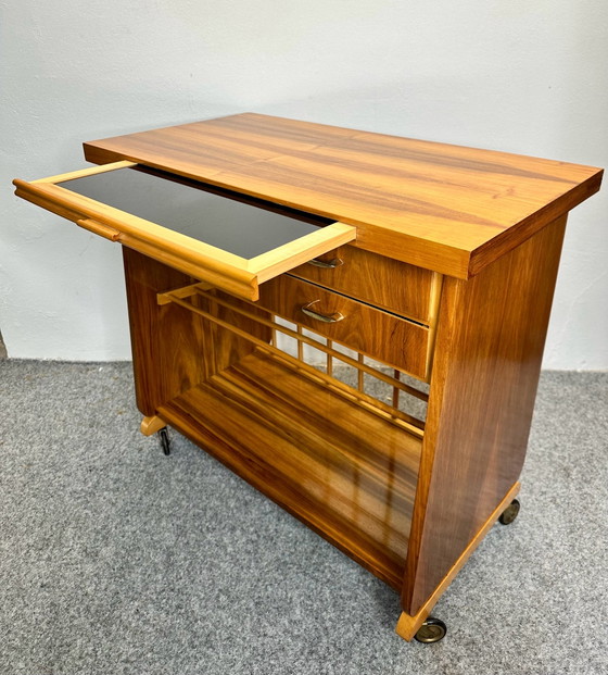 Mid Century Bar Cart Side Table 50s 60s Vintage, Wood, Brown (photo 7 of 15)