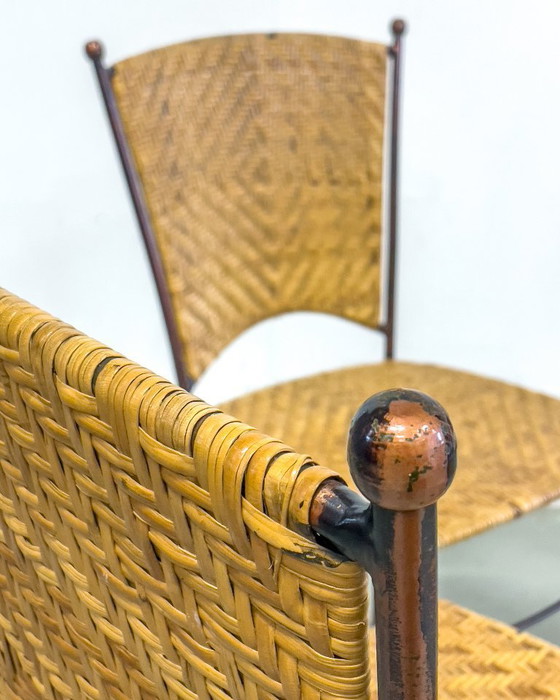 Image 1 of Set van 4 vintage rattan bistrostoelen – USA jaren ’50 – in stijl van Frederick Weinberg