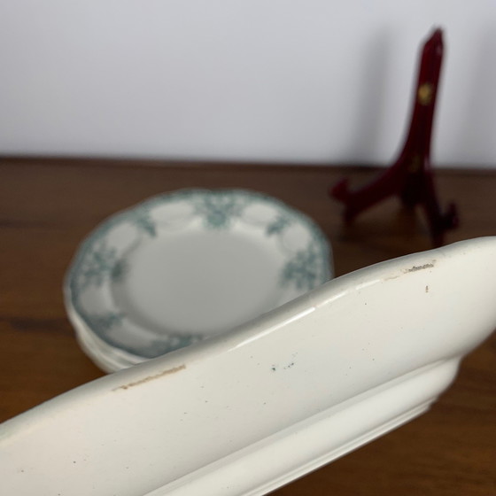 Image 1 of Set aus 3 Tellern + 3 tiefen Tellern, Modell "Compiègne" der Fabrik Longwy, Farbe dunkelgrün