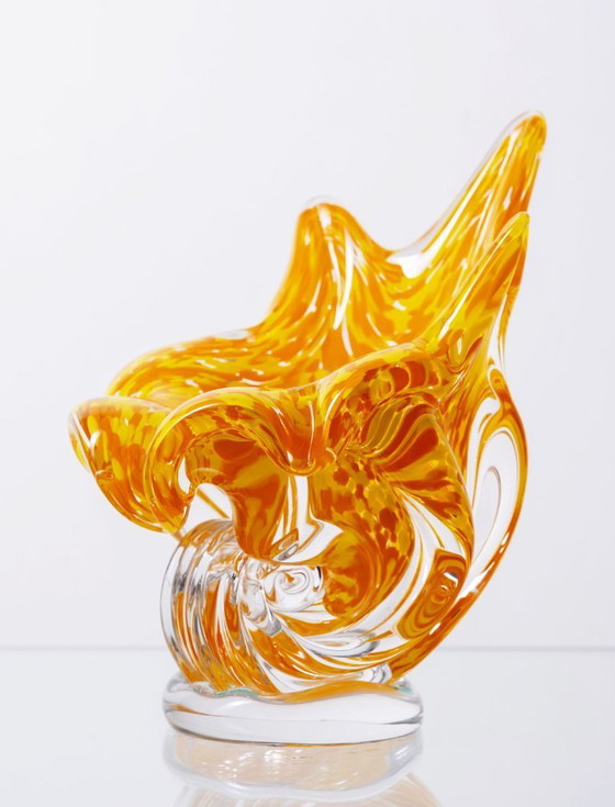 Image 1 of Hand-Shaped Orange Glass Vase, 197
