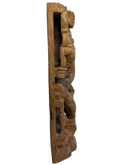 Antiek Houten Tempelreliëf van Shiva Nataraja Wanddecoratie – Zuid-India, 19e Eeuw – Beeldhouwkunst, Wood (photo 3 of 8)