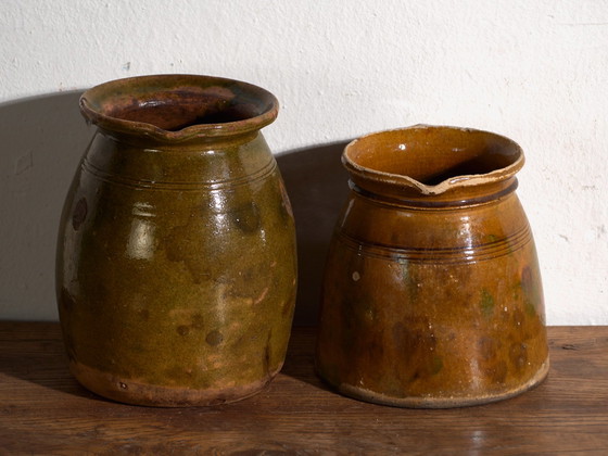 Pair of Antique Glazed Ceramic Jugs, Central Europe, circa 1920 #3, Crockery, Brown (photo 4 of 12)