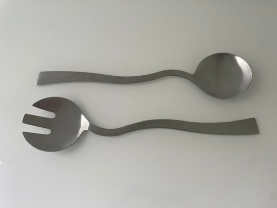 Image 1 of Eleganti posate da insalata in acciaio inossidabile dalla forma ondulata
