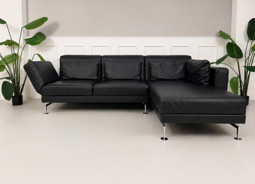 Brühl Moule Ecksofa Canapé en cuir noir avec roulettes