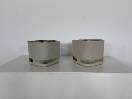 Image 1 of 2 Vintage Mobach Tom Bruinsma Groen met Crème Bloempotten jaren’70