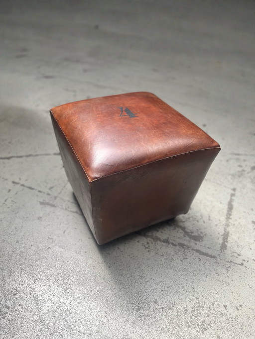 Vintage leather pouf 