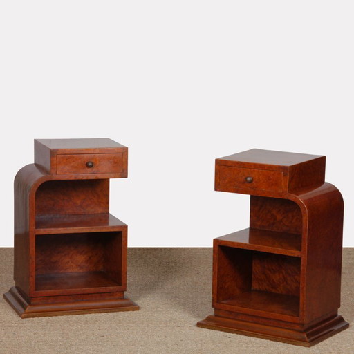 Pair of bedside tables in burr wood from the 1930s