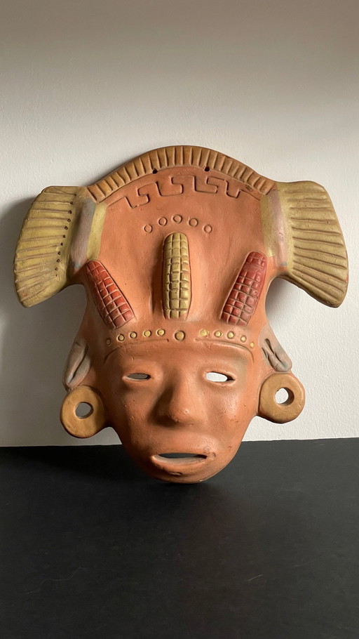 Masque Terre Cuite Reproduction Vintage Mexique