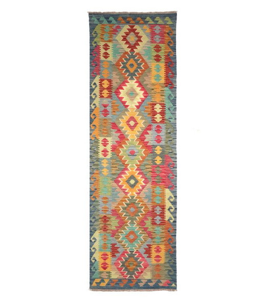296x78 cm Handgeweven Kelim Loper Wol Vloerkleed Tapijt