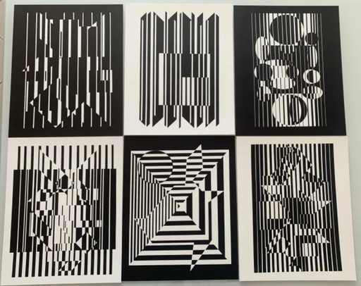 Set of 6 original lithographs by Victor Vasarely - Linares Portfolio - Vasarely Foundation Stamp