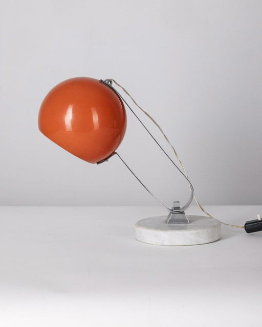 Vintage 1960S Table Lamp In Marble And Orange Metal Italian Design 