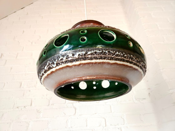 Image 1 of Keramieken aardewerken vintage XXL hanglamp van Herda, west germany fat lava stijl, keramische retro, groene hanglamp