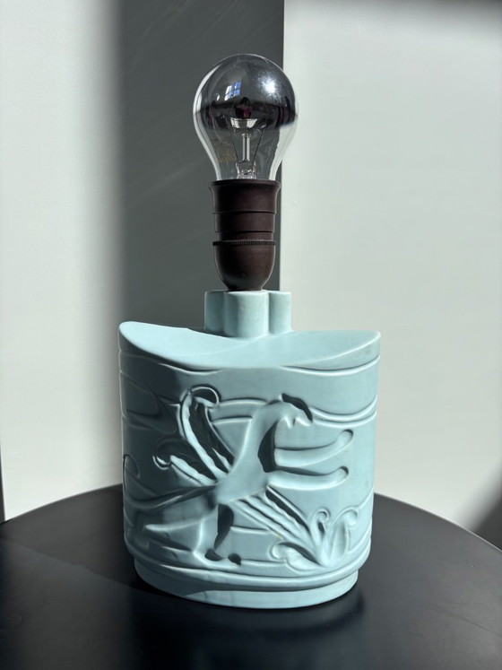Rara Lampada da tavolo Art Déco danese in ceramica di LYFA – Rilievo Airone Celadon Opaco & Attacco (photo 4 of 15)