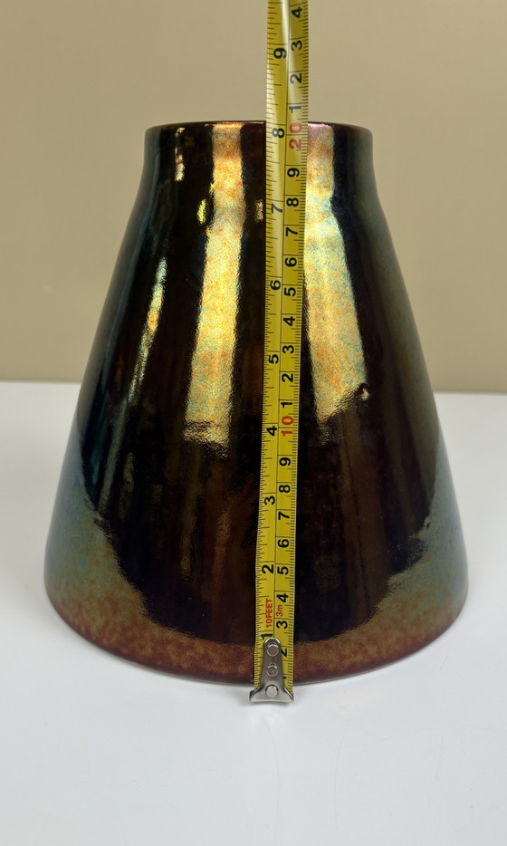 Large Iridescent Mobach Ceramic Vase Gold Green Kasper Design (photo 12 of 13)