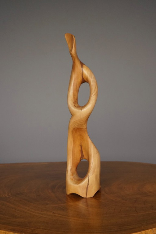 Mid-Century Abstract carved wooden Sculpture, 1968