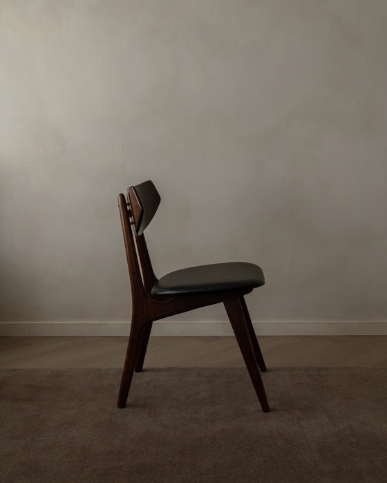 Image 1 of Vintage Dining Chairs by Louis van Teeffelen for AWA (Set of 6) | Reupholstered in Black Skai | Dutch Mid-Century | 1960s