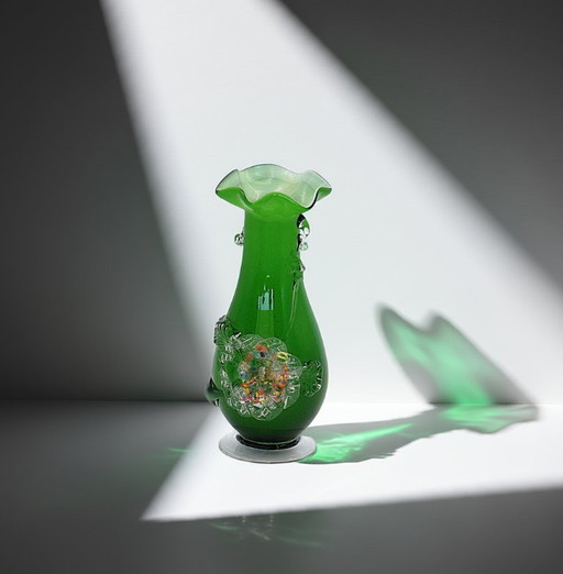 Vintage Green Tivoli Murano Vase - Hand Blown Italian Glass | Mid - Century Modern Art Object