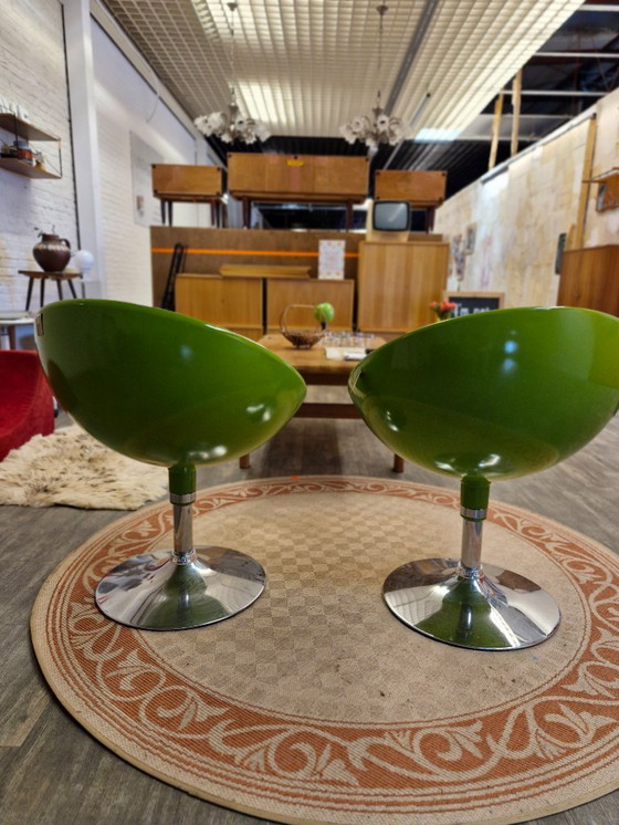 Image 1 of Space age bucket chairs green/cream