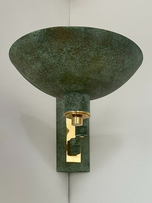 Vintage verstelbare hoekwandlamp van messing met een groenbrons patina, Frankrijk, 1970 – wandlampen, Brass (photo 2 of 5)