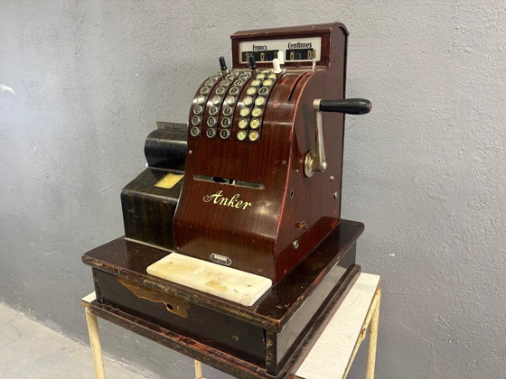 Image 1 of Mechanical Cash Register, Vintage Wooden Anker, 1920s, European