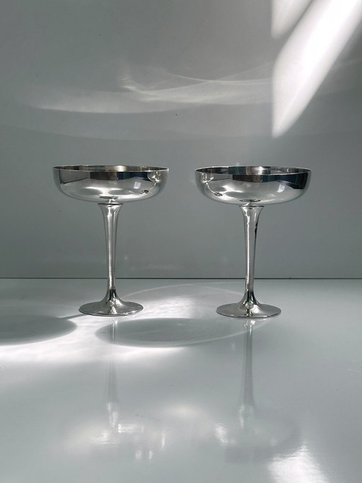 6x Italian champagne bowls silver-plated 80s dessert bowls ice cream cups metal decor goblet gelato cup footed bowl Italy