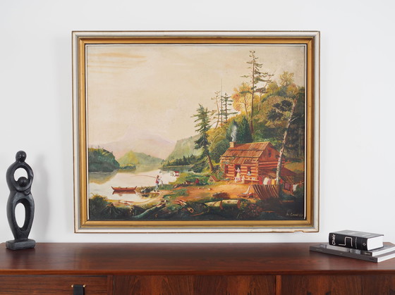 Image 1 of Peinture "The Angler's Return", design danois, années 1980, par A. Enkeshafi