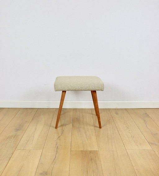 Bouclé krukzitting beige - Ronde beukenhouten poten - 2 stuks beschikbaar – krukjes, Wood
