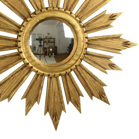 Image 1 of Vintage Wooden Sunburst Sun Mirror