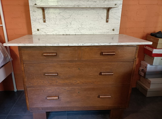 Image 1 of Chest of drawers with marble top and mirror