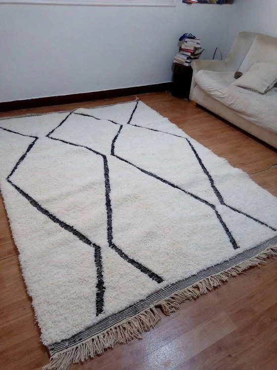 Handwoven Moroccan rug in Beni Ourain style - Long pile - 100% wool - 244 x 179 cm – Rugs & carpets, Cotton (photo 5 of 9)