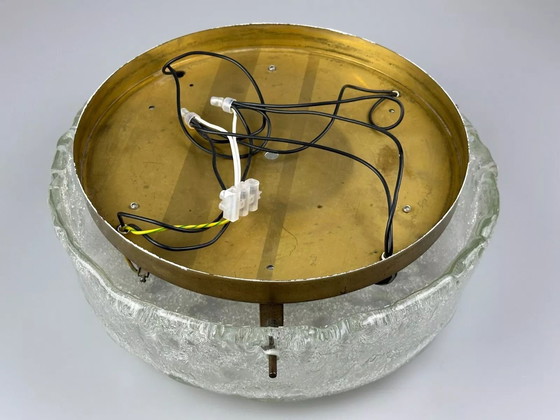 Image 1 of Lampada da soffitto anni '60 e '70 Plafoniera a filo in vetro ghiacciato Hillebrand Germania