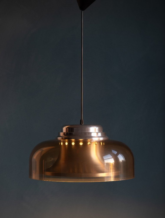 Image 1 of Space Age Herda Hanglamp met Amberkleurige Plexiglas Kap